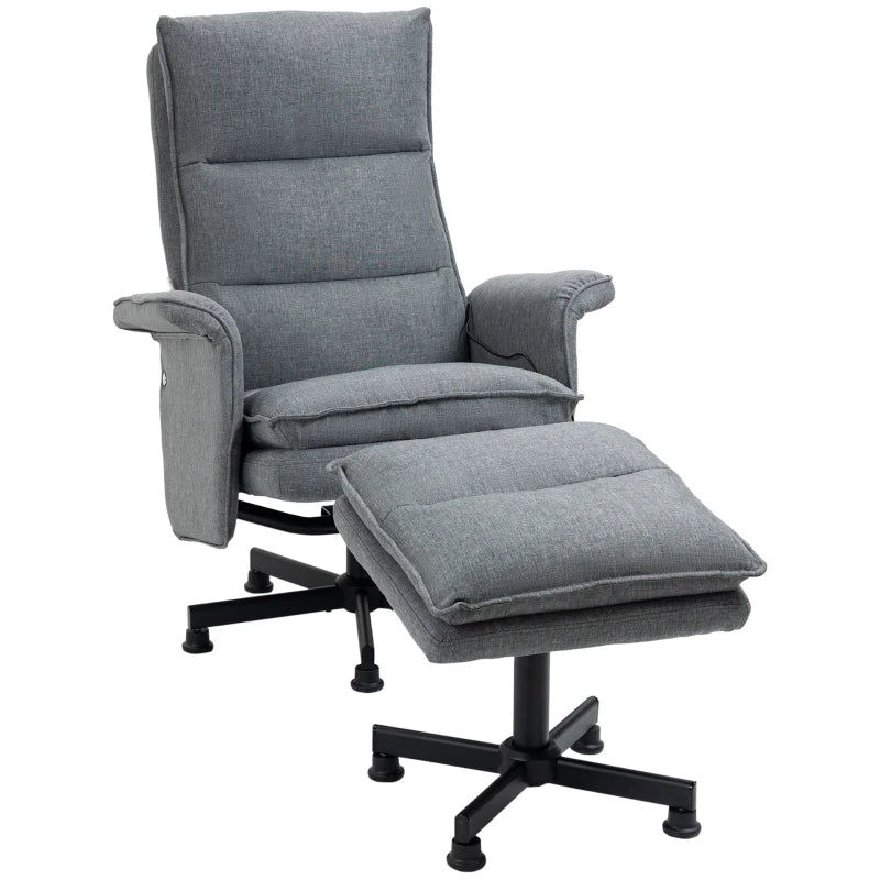 Nancy's Brito Massagestoel - Relaxfauteuil - Relaxstoel - Ligstoel - 8 vibrerende massagepunten - Grijs - Linnen / Staal