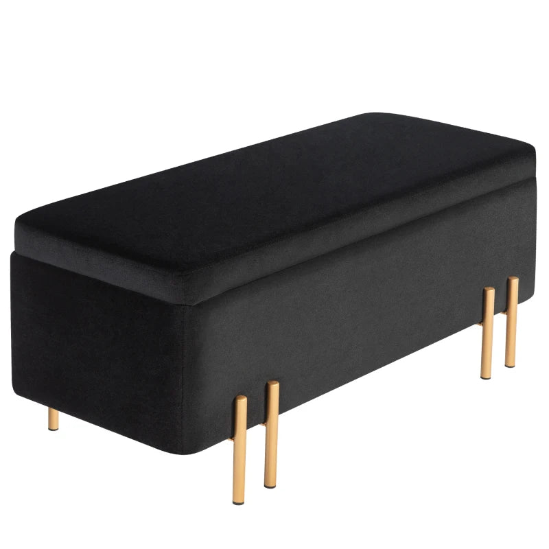 Banc de rangement Nancy's Cinfaes - Banc avec espace de rangement - Noir - Velours - ± 100 x 40 x 40 cm