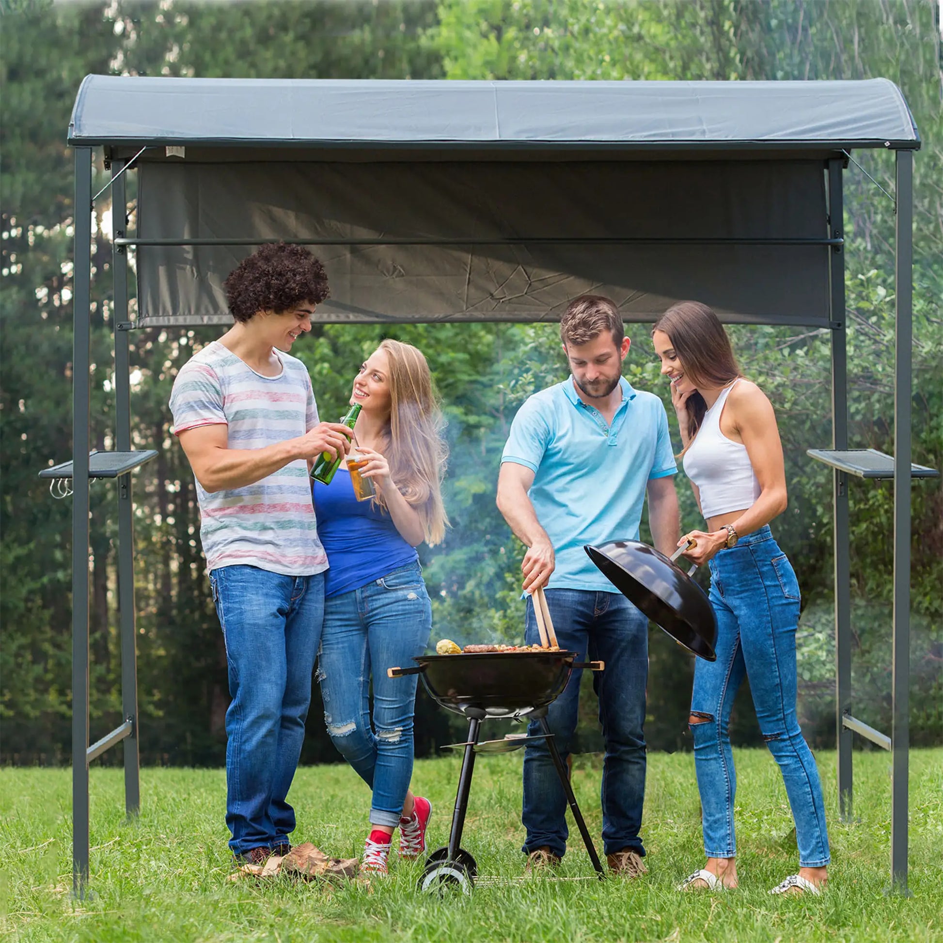 Nancy's Pomona Barbecue Paviljoen - Bbq overkapping - Bbw afdak - Grijs - ± 220 x 140 x 215 cm