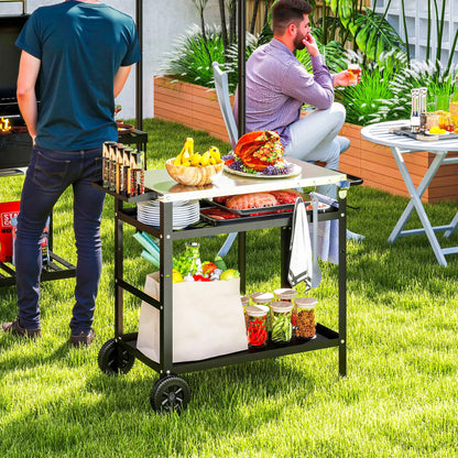 Nancy's Cirella Serveerwagen - Barbecuetrolley - Trolley voor buiten - Zwart / Zilver - ± 100 x 50 x 80 cm