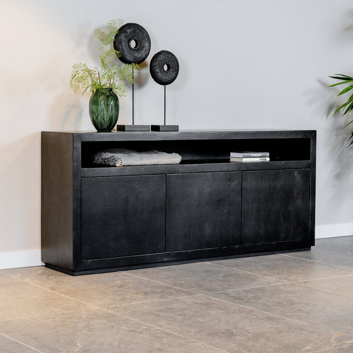 Nancy's Lapela Sideboard - Storage cabinet - 3 doors and 1 open compartment - Black - Mango wood - ± 180 x 40 x 80 cm