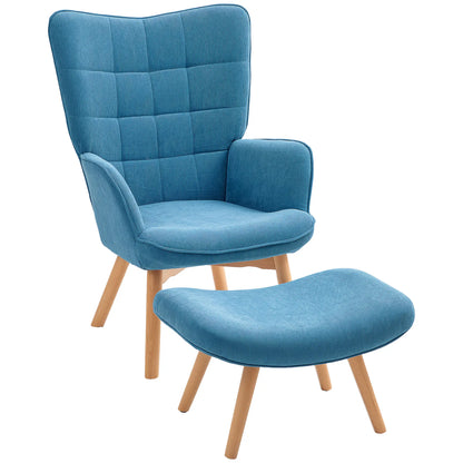 Nancy's Meirinhas Relaxfauteuil met Hocker - Relaxstoel - Loungestoel - Blauw - Ribfluweel