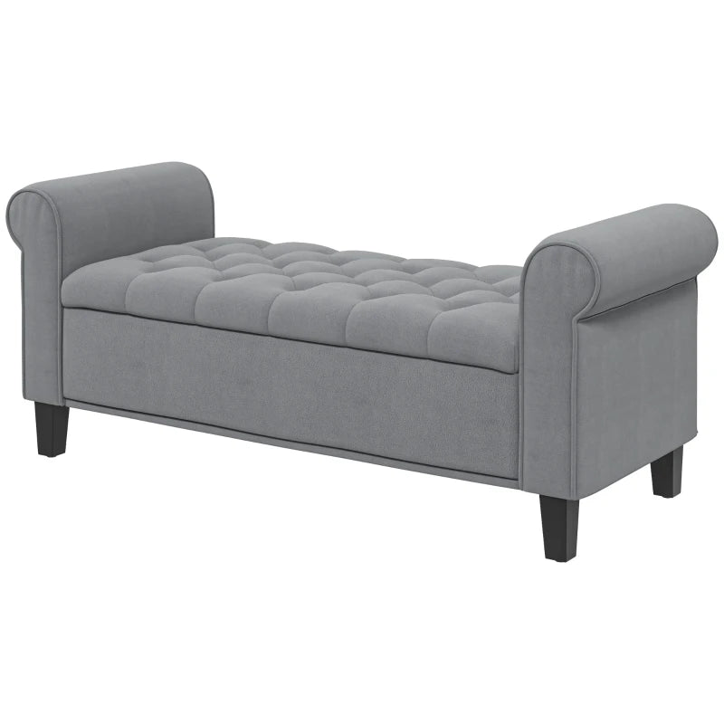 Nancy's Arriano Bench - Seating Bench - With Storage Space - Gray - Velvet - ± 125 x 50 x 60 cm