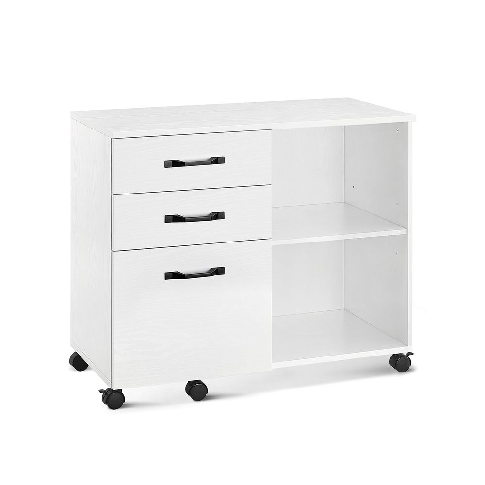 Classeur Auronzo de Nancy - Meuble de bureau - Commode - Sur roulettes - Blanc - 40 x 60 x 65 cm