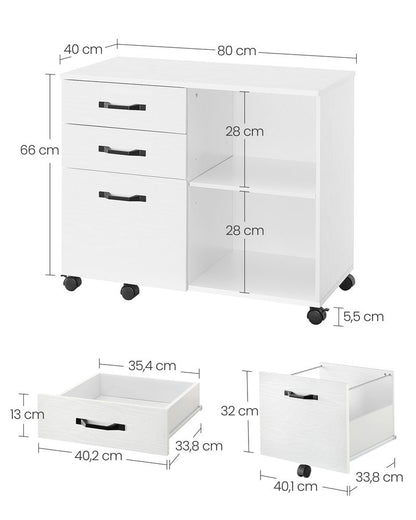 Classeur Auronzo de Nancy - Meuble de bureau - Commode - Sur roulettes - Blanc - 40 x 60 x 65 cm