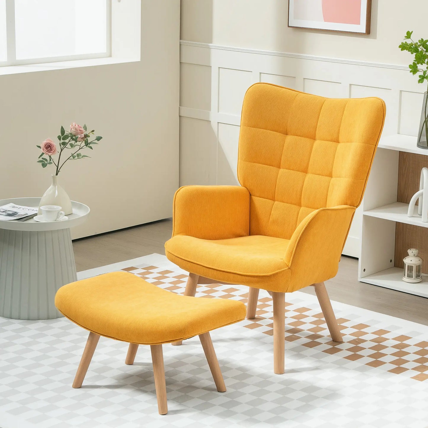 Nancy's Guia Relaxfauteuil met Hocker - Relaxstoel - Loungestoel - Geel - Ribfluweel