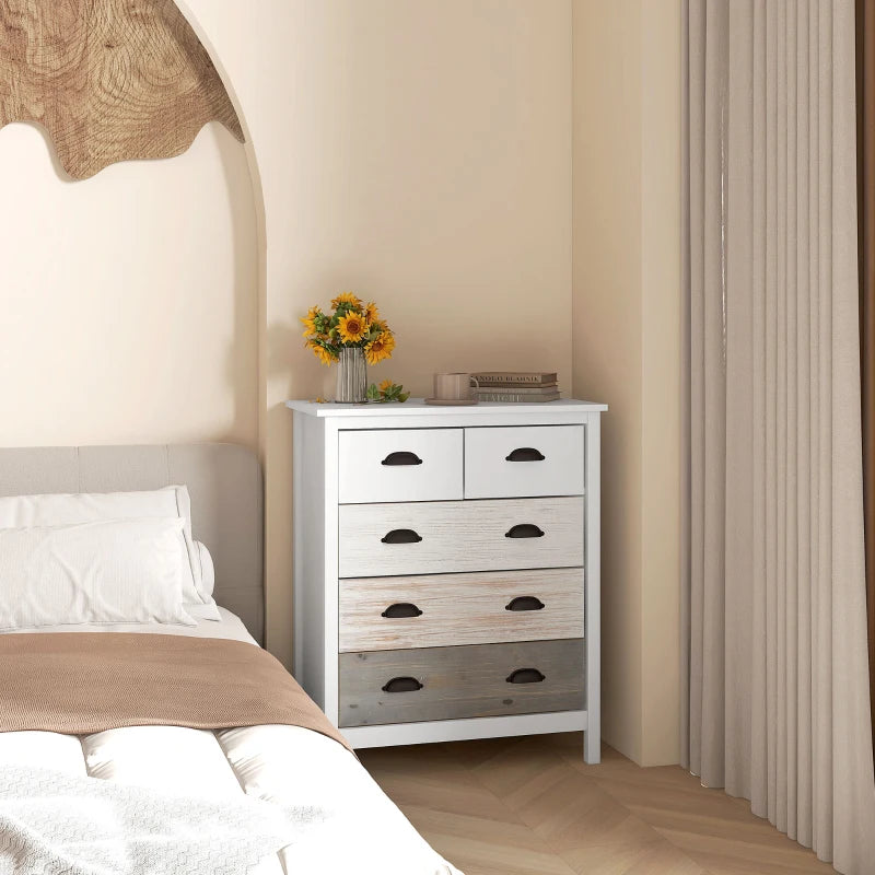 Nancy's Alassio Chest of Drawers - Dresser - Sideboard - Storage Cabinet - White / Brown - ± 70 x 40 x 85 cm