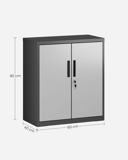 Nancy's Avelengo Archiefkast - Kantoorkast - Dossierkast - Zilver / Zwart - Staal - 40 x 80 x 90 cm