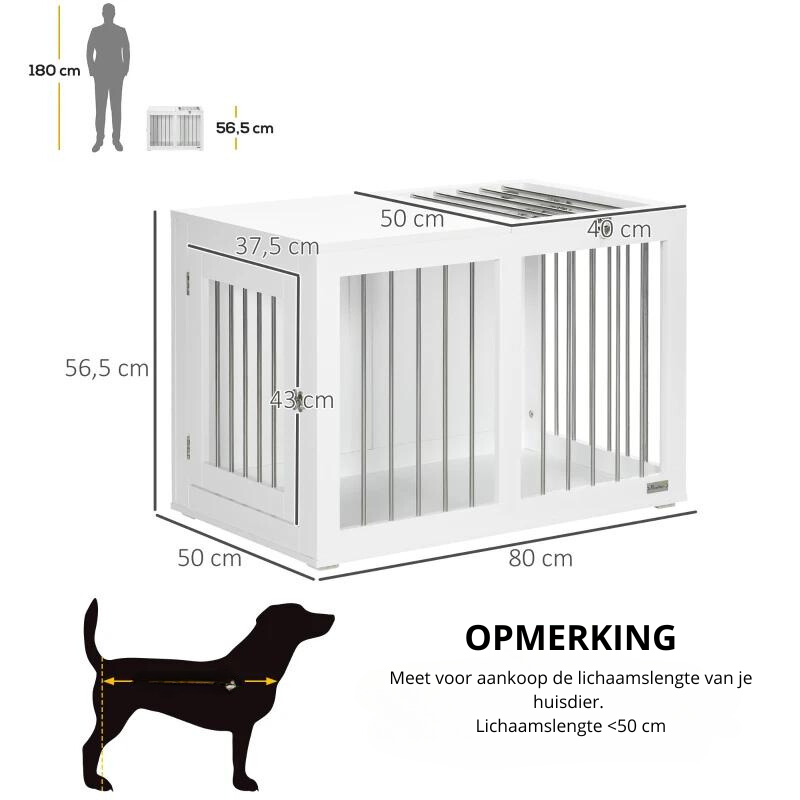 Nancy's Aqueilea Hondenhok - Hondenverblijf - Hondenkennel - Wit - Staal / MDF - ± 80 x 50 x 55 cm