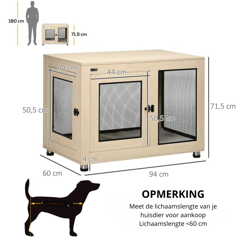 Nancy's Arabba Hondenhok - Hondenverblijf - Hondenkennel - Eiken / Staal - ± 95 x 60 x 70 cm