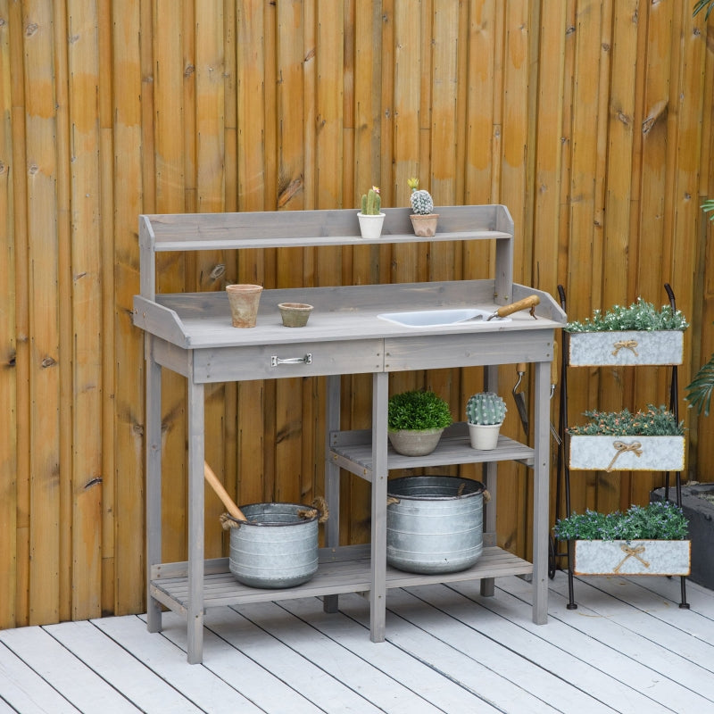 Nancy's Don Benito Planttafel - Tuinwerktafel - Werktafel - Grijs - Dennenhout - ± 120 x 45 x 120 cm