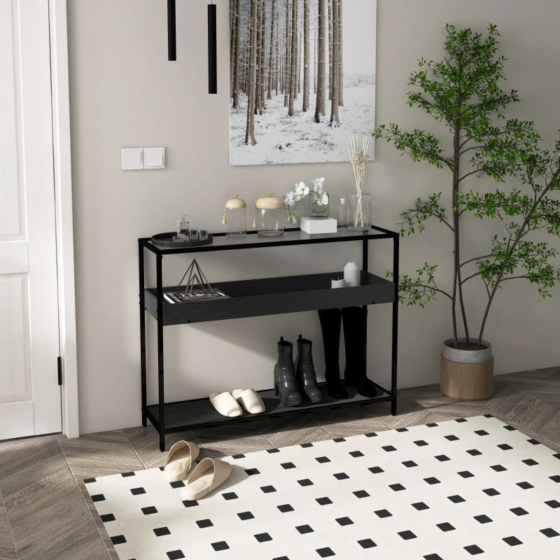 Nancy's Bravaes Sidetable - Table console - Table d'appoint - Noir - Verre / Acier - ± 100 x 30 x 80 cm