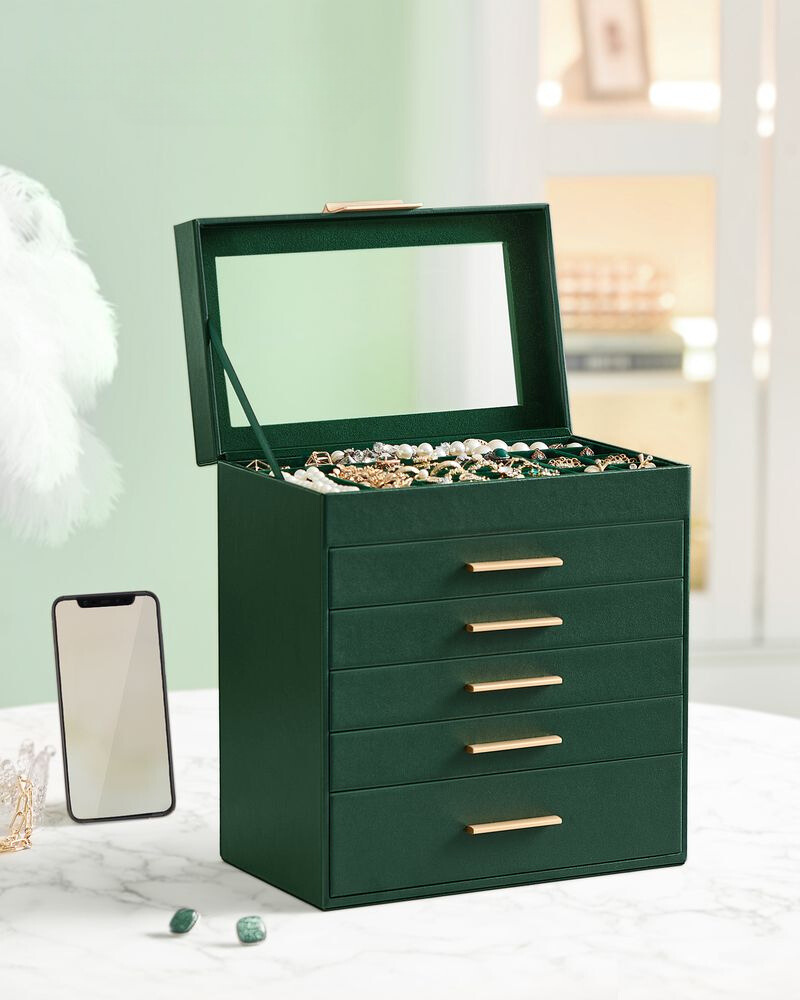 Nancy's Borore Jewelry Box - Jewelry Box - 6 Levels - Green / Gold - ± 15 x 25 x 30 cm