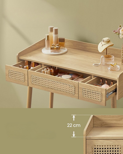 Nancy's Borrello Kaptafel - Make-up Tafel - Cosmetica Tafel - Met Spiegel en LED-verlichting - Eiken Beige - ± 40 x 90 x 80 cm