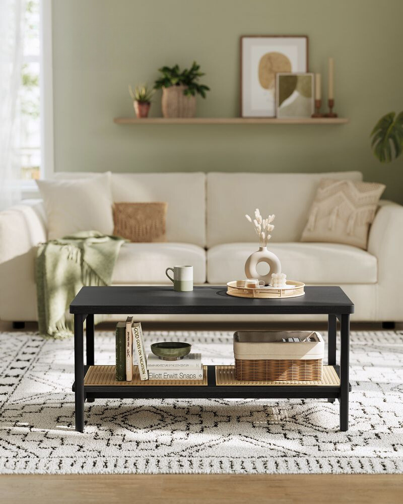 Nancy's Belgioioso Coffee Table - Coffee Table - Black / Rattan - 100 x 55 x 45 cm