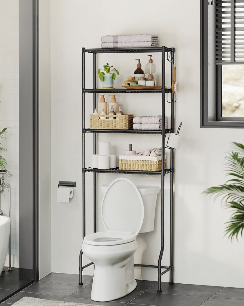 Nancy's Bentivoglio Toiletkast - Toilet Meubel - Badkamerrek - Wasmachinerek - Zwart - Staal - ± 60 x 30 x 175 cm