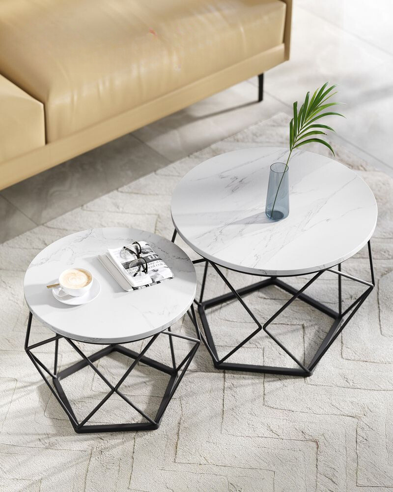 Nancy's Bergantino Coffee Table Set - Side Tables - Coffee Table - Marble White / Black - Steel