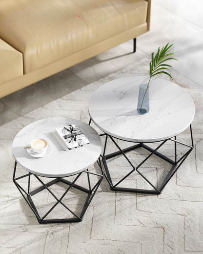 Nancy's Bergantino Coffee Table Set - Side Tables - Coffee Table - Marble White / Black - Steel