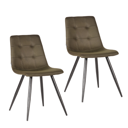 LABEL51 Eetkamerstoel Jay - Set van 2 - Stoel - Microfiber - Eetkamerstoelen - Army green - 45 x 84 x 56 cm