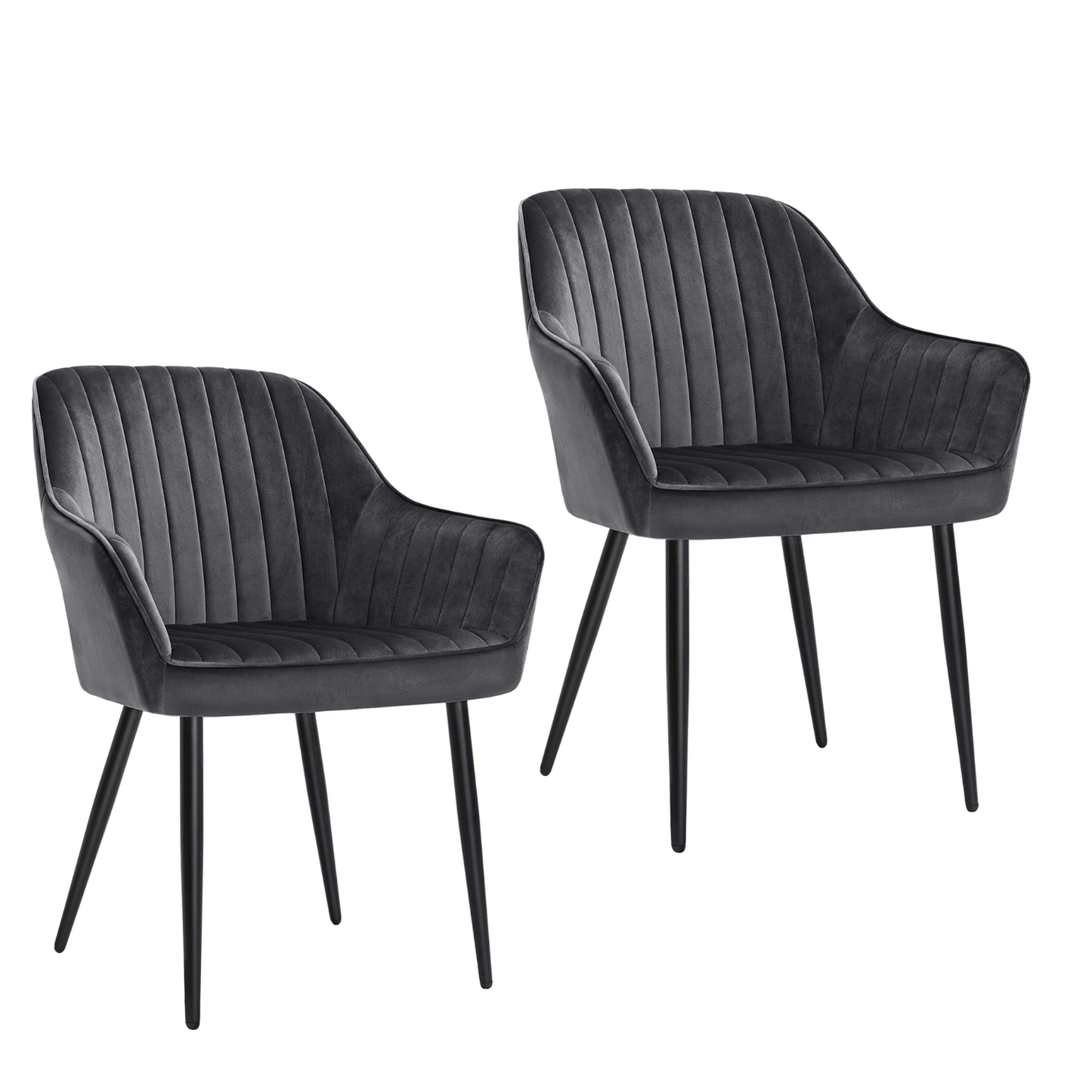 Nancy's Gapp Eetkamerstoel - Set Van 2 - Keukenstoel - Fauteuil - Gestoffeerd - Fluweel - Metaal - Grijs - 62,5 x 60 x 85 cm