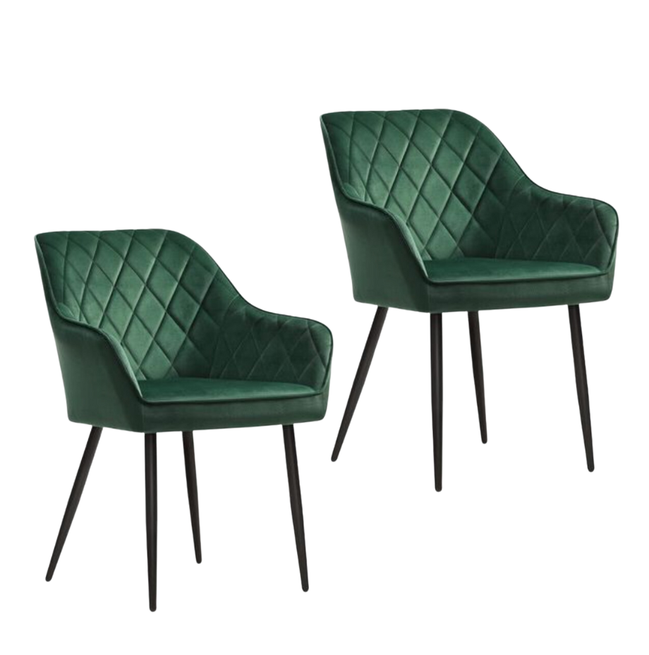 Nancy's Cloverdale Eetkamerstoelen - Set Van 2 - Fauteuils - Fluweel - Metaal - Groen/Grijs - 62,5 x 60 x 85 cm