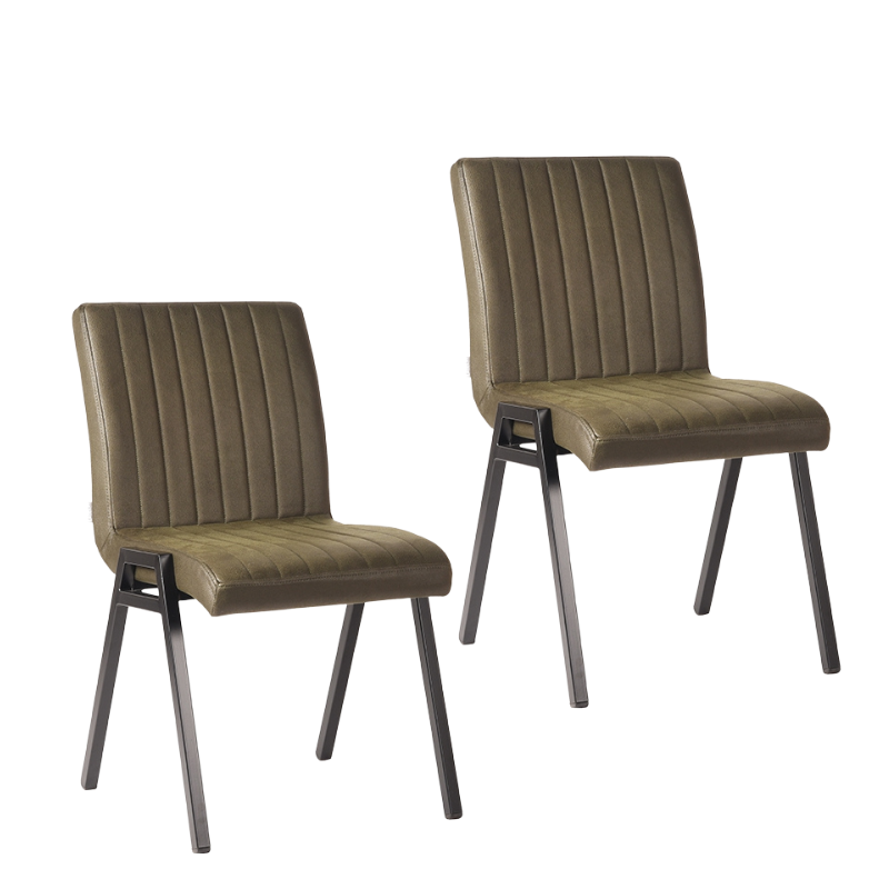 LABEL51 Eetkamerstoel Matz - Set van 2 - Stoel - Microfiber - Eetkamerstoelen - Army green - 50 x 86 x 60 cm