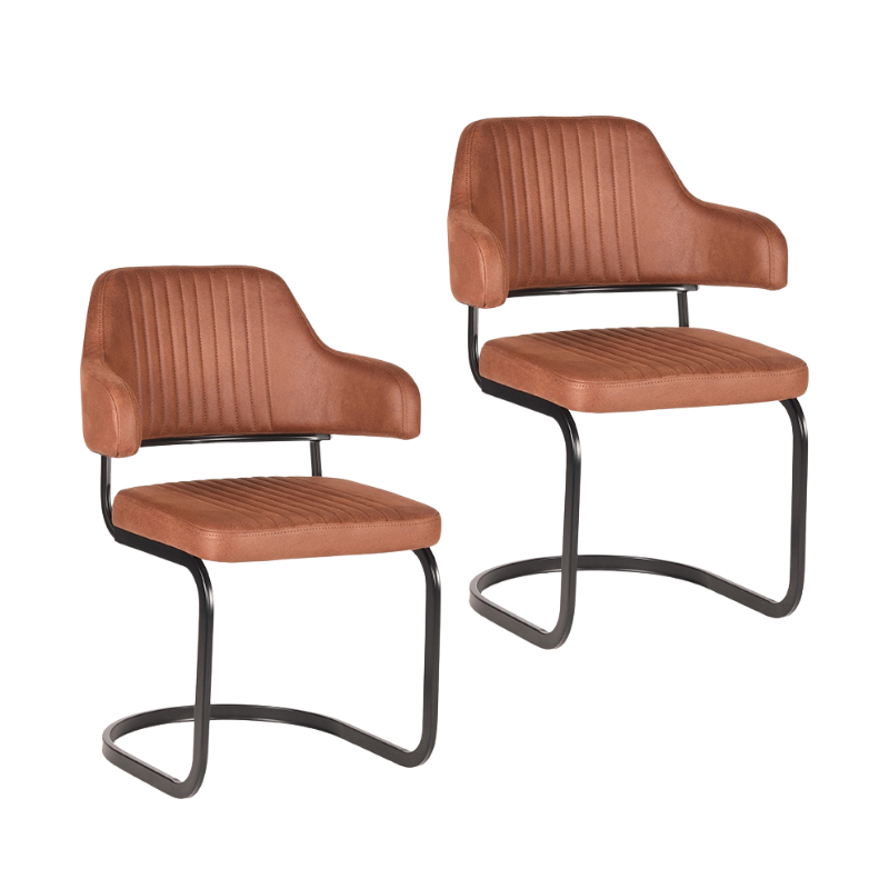 LABEL51 Eetkamerstoel Otta - Set van 2 - Stoel - Microfiber - Eetkamerstoelen - Cognac - 60 x 85 x 56 cm