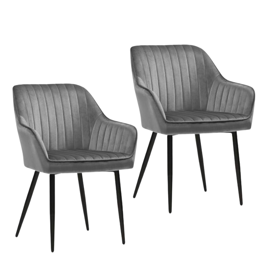 Nancy's Halfway Dining Chairs - Armchair - Set of 2 - Grey / Black - Velvet / Steel