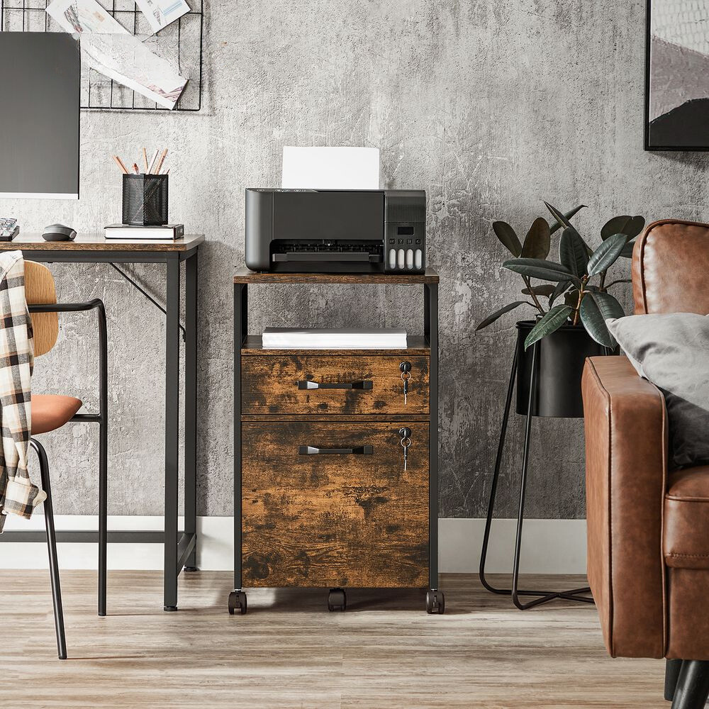 Commode Avella de Nancy - Armoire de bureau - Caisson à tiroirs - Marron / Noir - Aggloméré / Acier - ± 45 x 40 x 70 cm