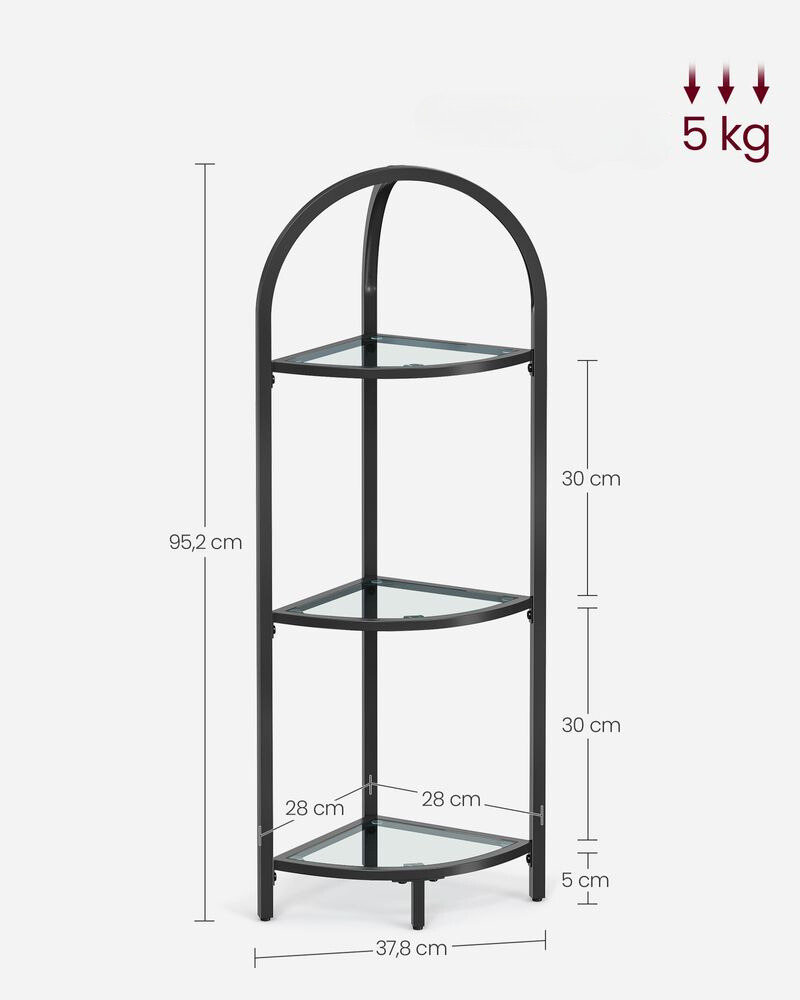 Nancy's Barchi Hoekkast - Boekenkast - Opbergkast - Zwart - Staal / Glas - ± 30 x 30 x 95 cm