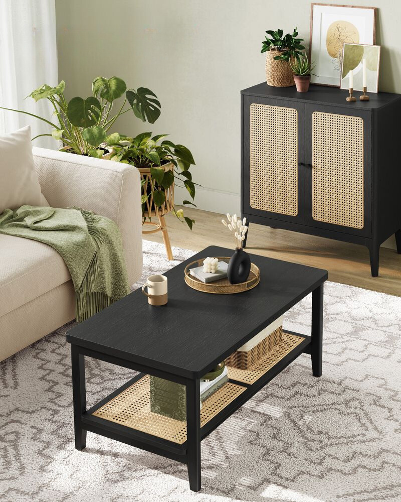 Nancy's Belgioioso Coffee Table - Coffee Table - Black / Rattan - 100 x 55 x 45 cm