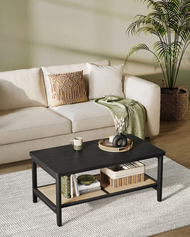 Nancy's Belgioioso Coffee Table - Coffee Table - Black / Rattan - 100 x 55 x 45 cm