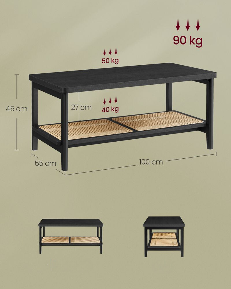 Nancy's Belgioioso Coffee Table - Coffee Table - Black / Rattan - 100 x 55 x 45 cm