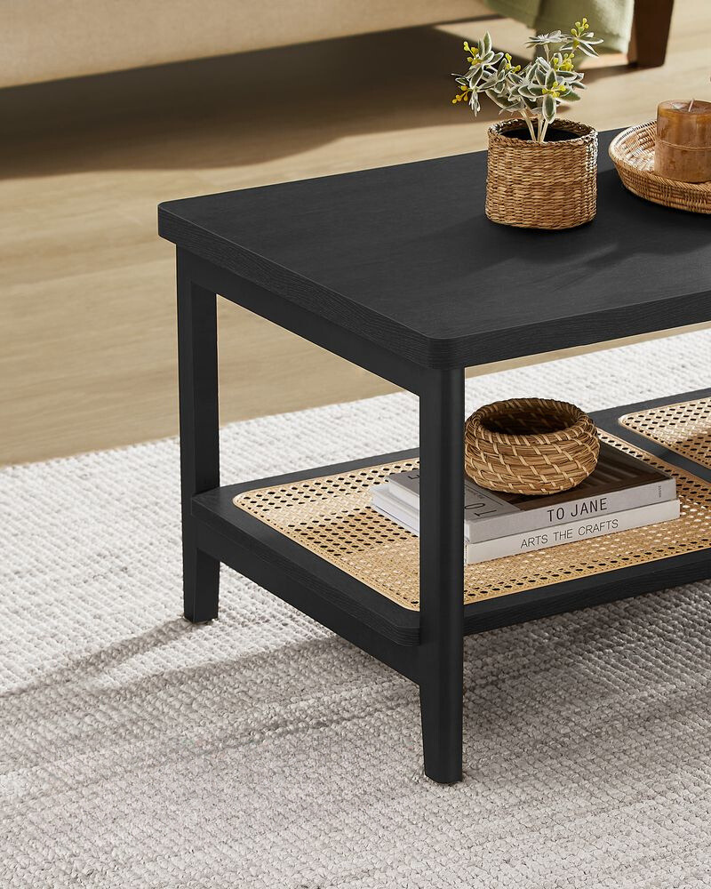 Nancy's Belgioioso Coffee Table - Coffee Table - Black / Rattan - 100 x 55 x 45 cm