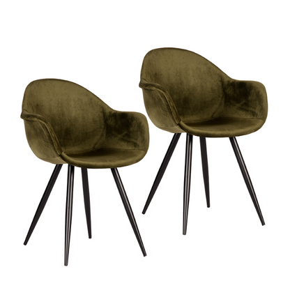 LABEL51 Eetkamerstoel Forli - Set van 2 - Fluweel - Stoel - Eetkamerstoelen - Army green - 60 x 83 x 58 cm