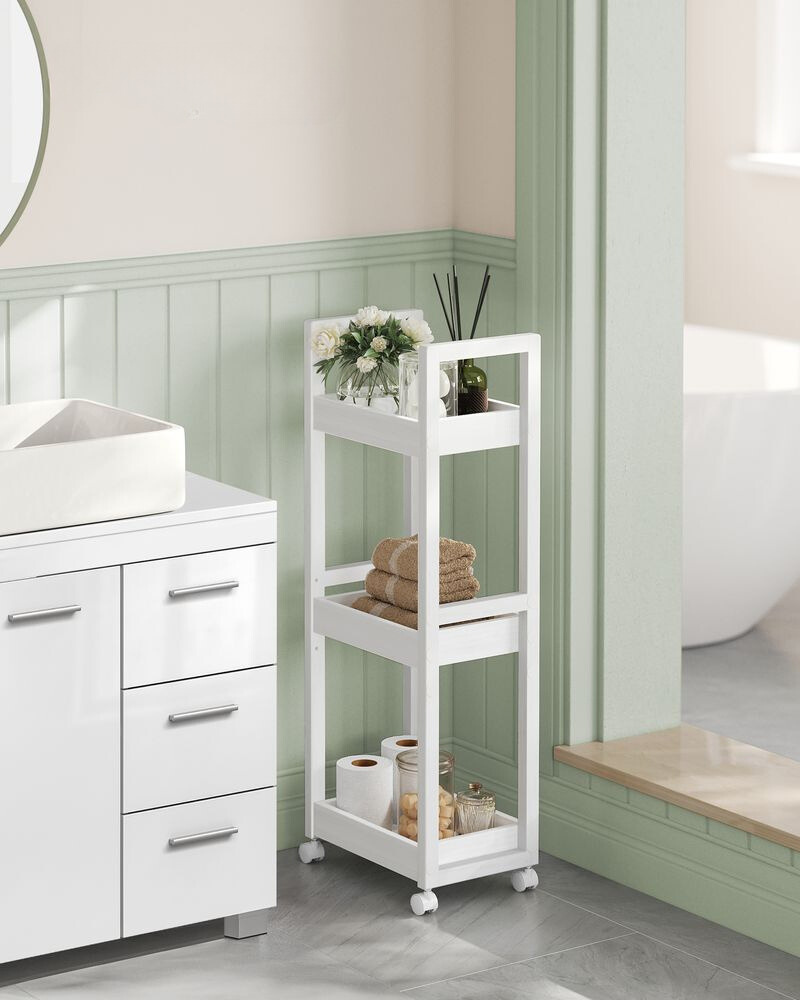 Nancy's Belluno Bathroom shelf - Bathroom cabinet on wheels - White - 30 x 20 x 80 cm