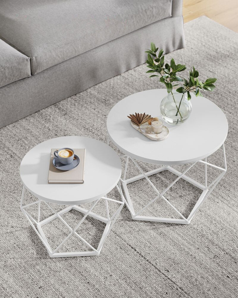 Nnacy's Bergeggi Coffee Table Set - Side Tables - Coffee Table - White - Steel