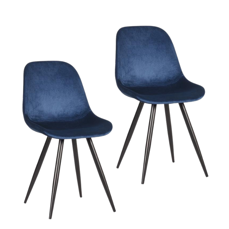 LABEL51 Eetkamerstoel Capri - Set van 2 - Kuipstoel - Keukenstoel - Eetkamerstoelen - Fluweel - Blauw - 46 x 56 x 88 cm