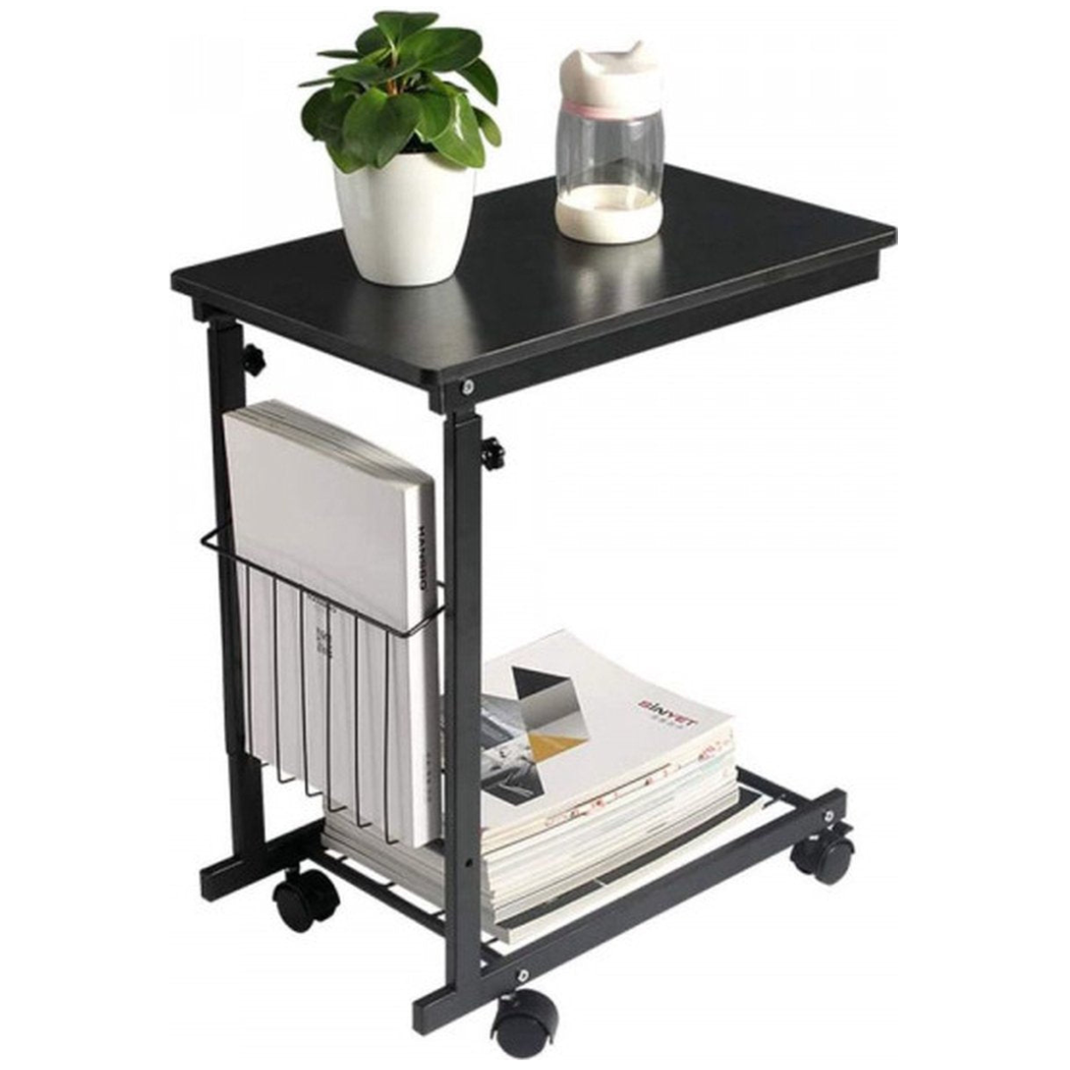 Eleganca Adjustable side table on wheels Black