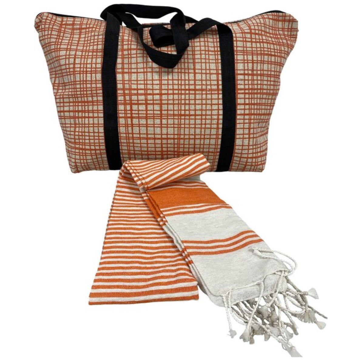 Nancy's Hammam Towel and Beach Bag - Beach Towel - Sauna Towel - Bath Towel - Orange - Cotton