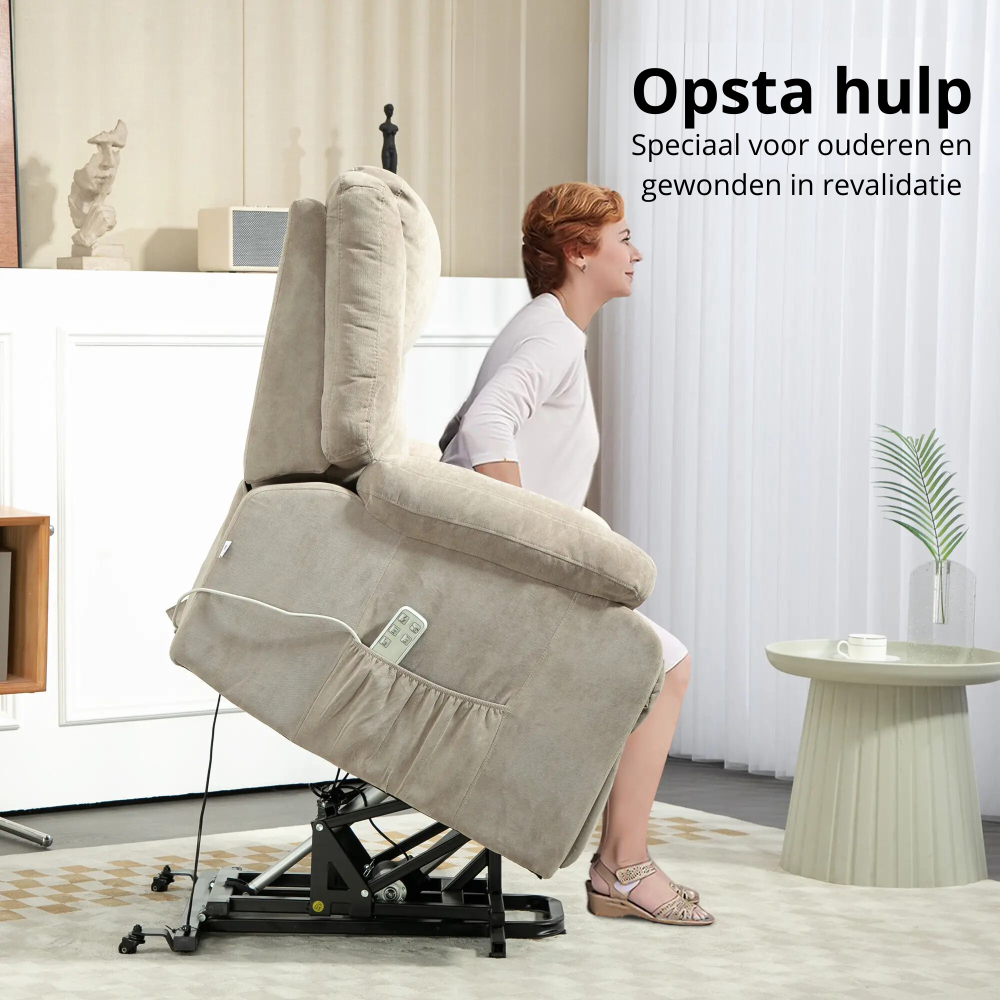 Nancy's Salgueiro Sta op stoel - Opsta stoel - Seniorenstoel - Relaxfauteuil - Grijs - Pluche