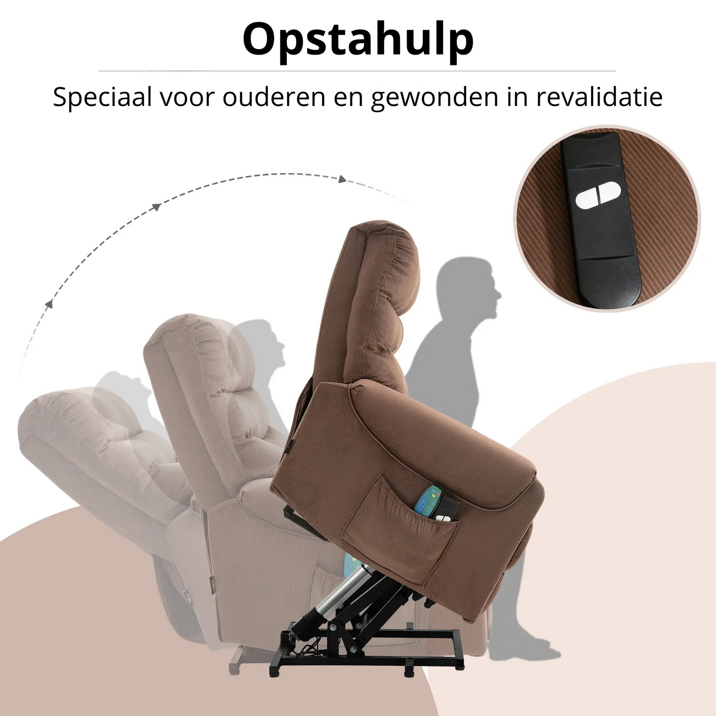 Nancy's Alcaria Sta op stoel - Opsta stoel - Seniorenstoel - Massagestoel - Relaxfauteuil - Bruin