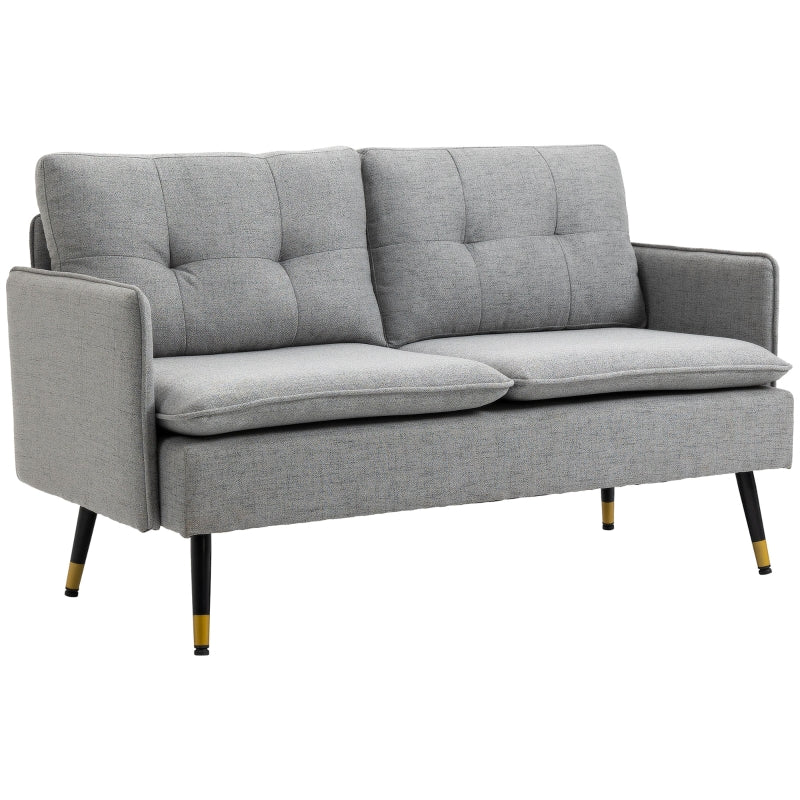 Nancy's Esther 2-seater sofa in retro design, with button placket, sofa, linen look, light gray + black + gold