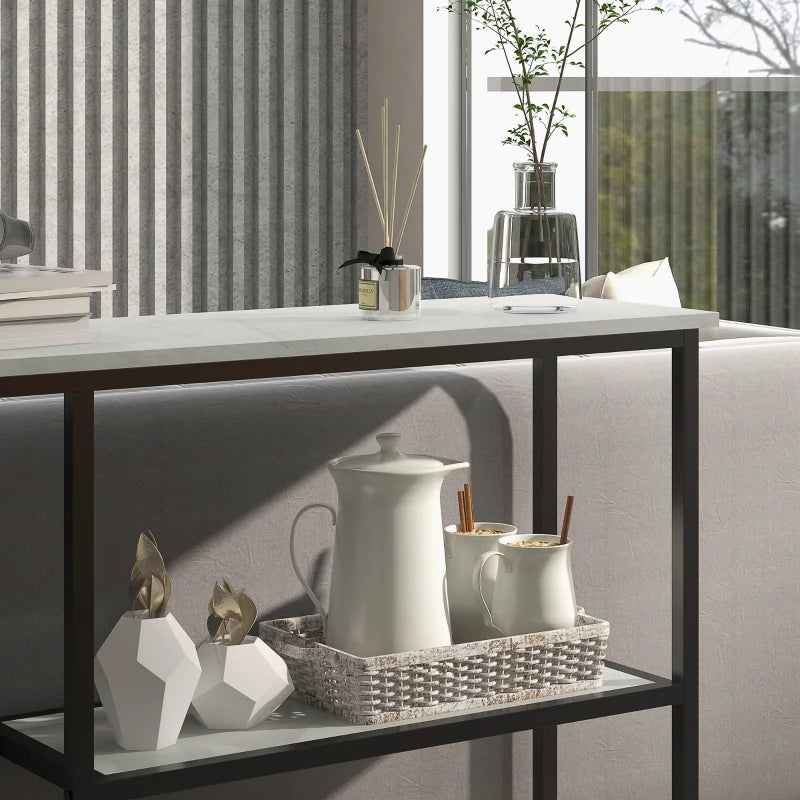 Nancy's Bornes Sidetable - Console table - Sideboard - Side table - White / Black - Marble look - Steel - 100 x 30 x 80 cm