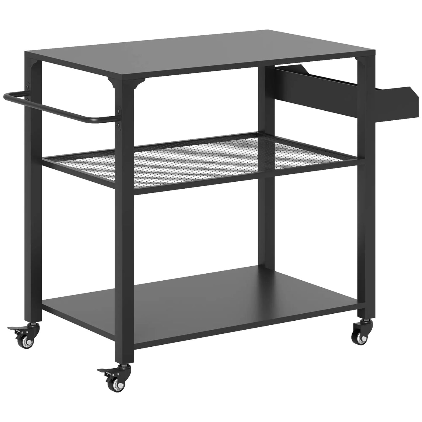 Nancy's Cissone Serveerwagen - Barbecuetrolley - Barbecuetafel - Trolley voor buiten - Zwart - Staal - ± 105 x 50 x 80 cm