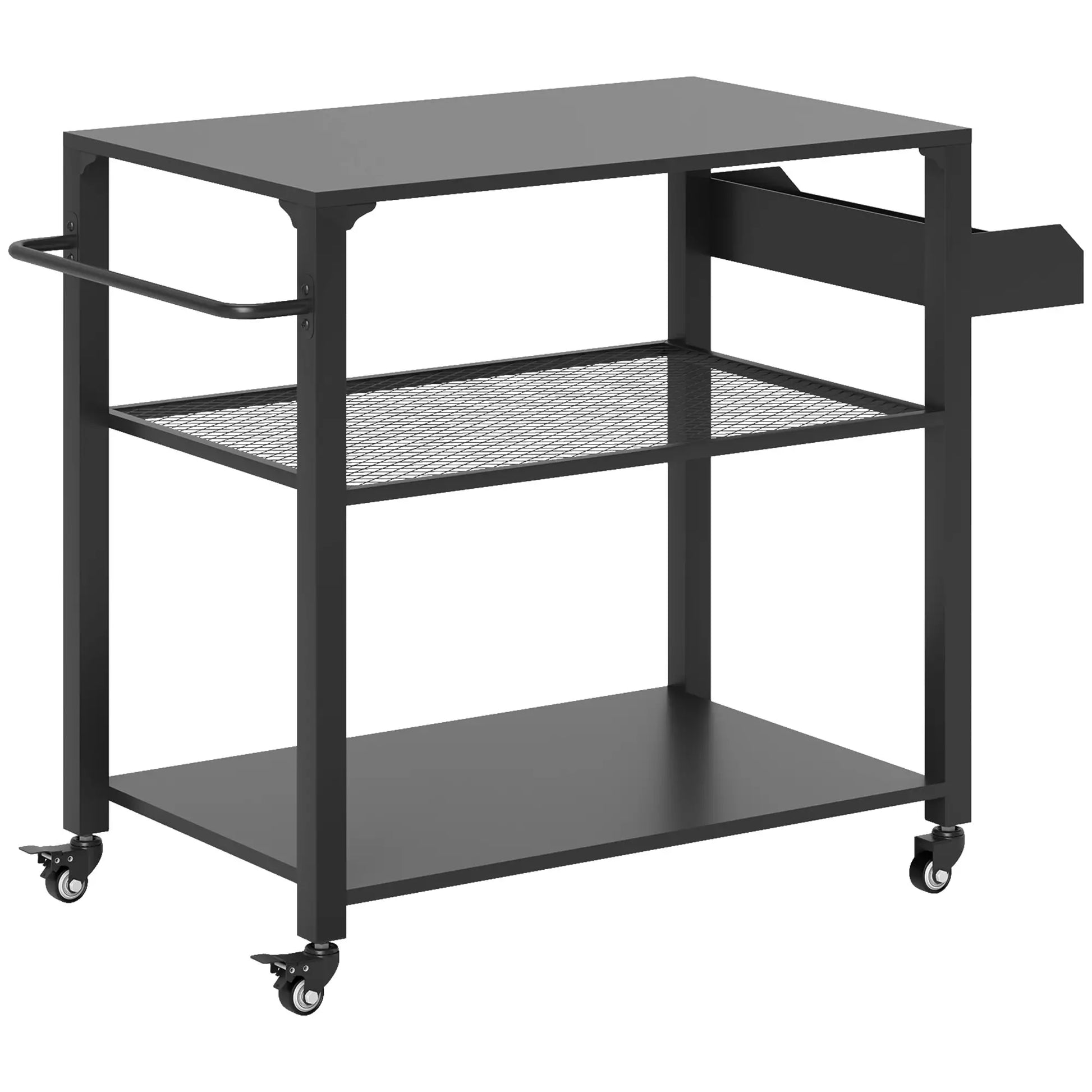 Nancy's Cissone Serveerwagen - Barbecuetrolley - Barbecuetafel - Trolley voor buiten - Zwart - Staal - ± 105 x 50 x 80 cm