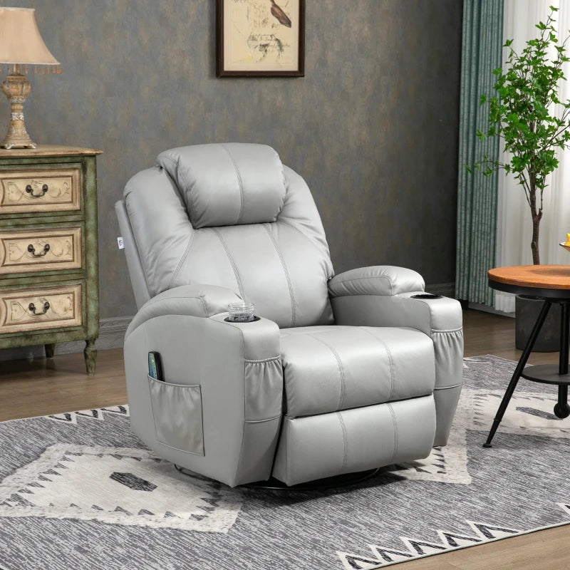 Nancy's Godomar Massagestoel - Relaxfauteuil - Relaxstoel - Verstelbare Rugleuning - Draaibaar - Grijs - Kunstleer