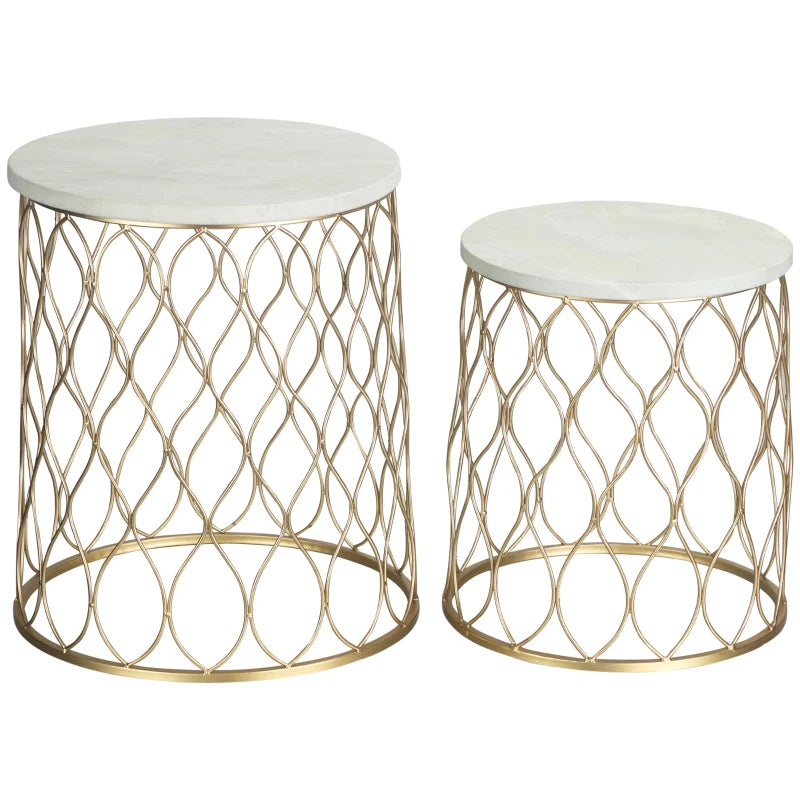 Nancy's Capeludos Coffee Table Set - Side tables - Coffee table - Gold / White - Marble look - Steel