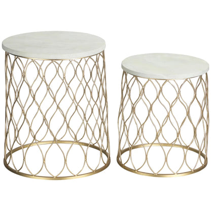 Ensemble de table basse Capeludos de Nancy - Tables d'appoint - Table basse - Or / Blanc - Aspect marbre - Acier