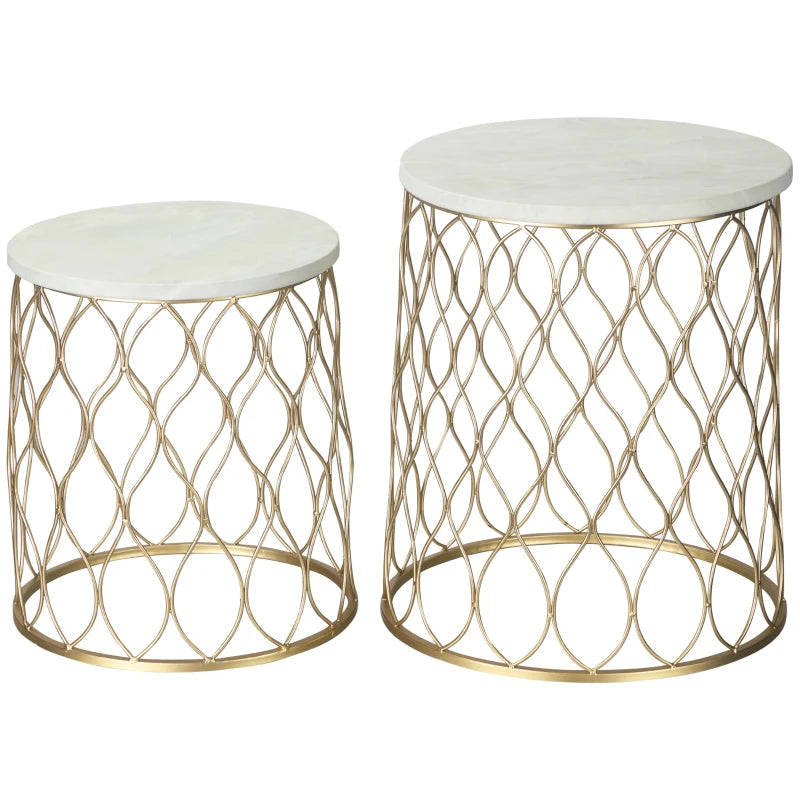 Ensemble de table basse Capeludos de Nancy - Tables d'appoint - Table basse - Or / Blanc - Aspect marbre - Acier